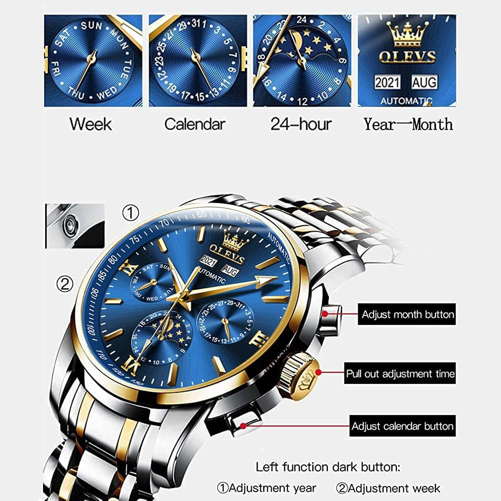 Mens Watch Automatic Mechanical Tourbillon Self Winding Luxury Stainless Steel Waterproof Luminous Date Wrist Watch