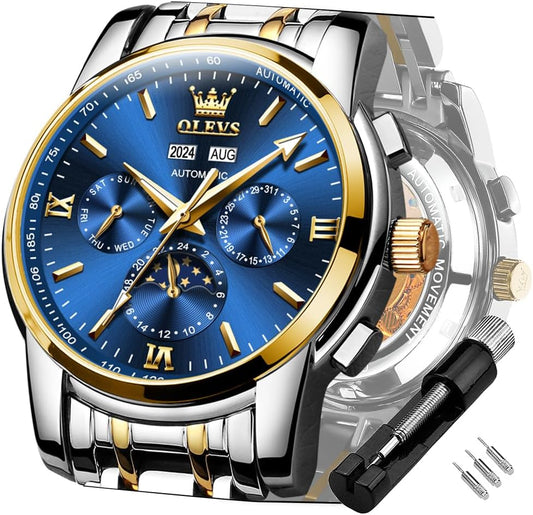 Mens Watch Automatic Mechanical Tourbillon Self Winding Luxury Stainless Steel Waterproof Luminous Date Wrist Watch