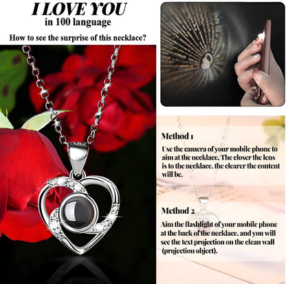 Red Rose with I Love You Necklace 100 Languages,Gifts for Mom Wife Women Sister Grandma Girlfriend,Gifts Ideas for Christmas Valentines Day Mothers Day Anniversary Birthday