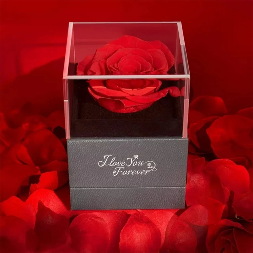 Preserved Red Real Rose with I Love You Necklace in 100 Languages, Eternal Flowers Mothers Day Rose Gifts for Mom Wife Girlfriend
